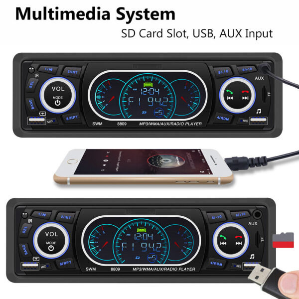 Bluetooth auto radio usb aux tf fm daljinac
