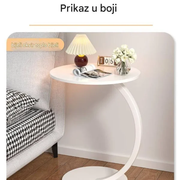 Beli pomoćni sto C-oblika – moderan i praktičan stočić
