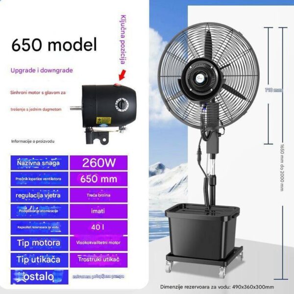 Industrijski ventilator sa raspršivanjem vode 40L 650 mm – 260W