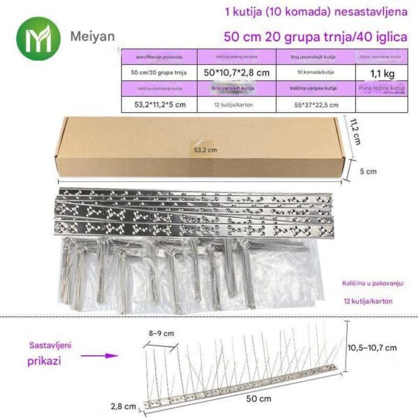 Zaštitne šiljke protiv ptica – 50 cm kutija 10 kom